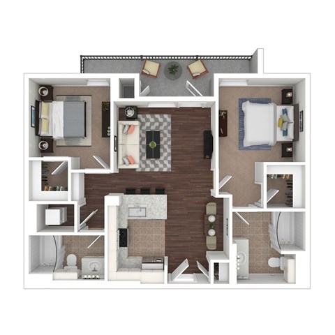 Floor plan for 2 beds, 2 baths, 1028 sqft